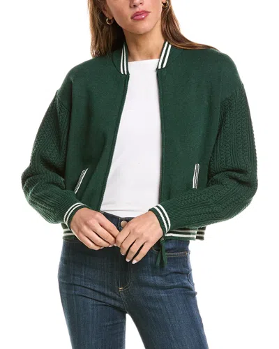 525 America Cable Sleeve Zip Front Bomber Jacket In Green
