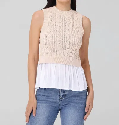 525 America Camilia Mixed Media Cable Tank In Sand Dollar In Neutral