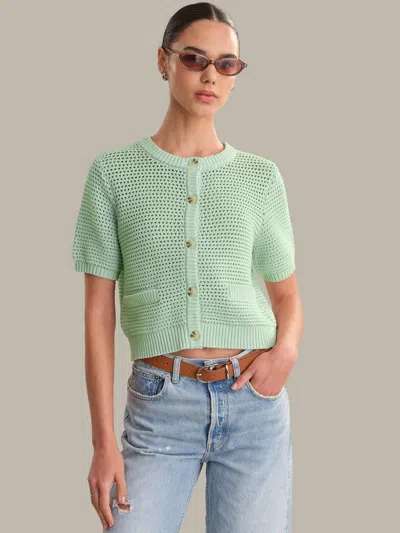 525 America Celine Cotton Pointelle Cardigan In Silt Green In Multi
