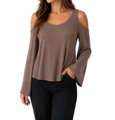 525 America Cold Shoulder Rib Bell Sleeve Top In Natural In Green