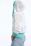 525 America Color Block Henley Crochet Hoodie In Bleach White Multi In White