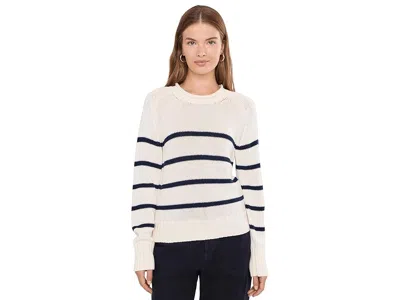 525 America Coral Striped Pullover Women's Sweater Chalk/dark Blue: Sm In White