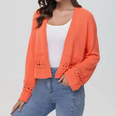 525 America Crochet Kimono Cardigan In Watermelon In Pink