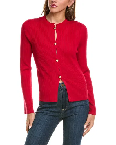 525 America Curved Front Rib Cardigan In Red
