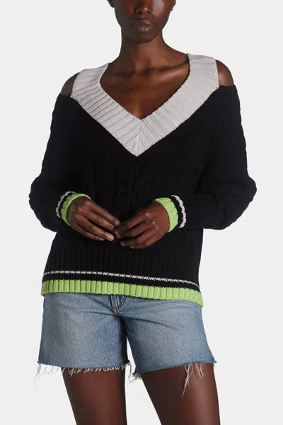 525 America Cut Out Varsity Sweater In Colorblock In Black