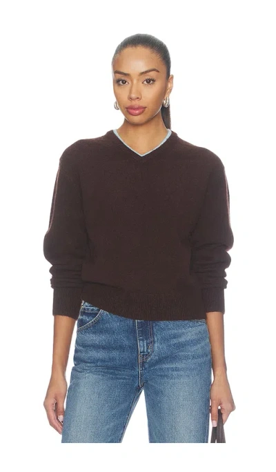 525 America Double Neck Trim V-neck Sweater In Chocolate Combo