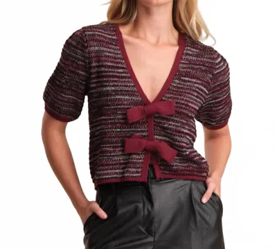 525 America Elaine Marled Bow Front Cardigan In Oxblood Multi In Brown