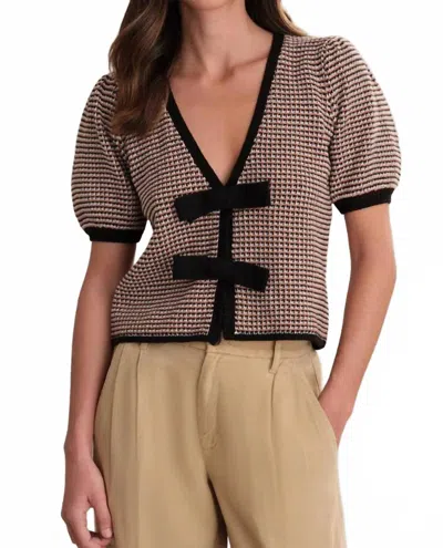 525 America Elaine Puff Sleeve Tie Front Cardigan In Sea Salt Multi