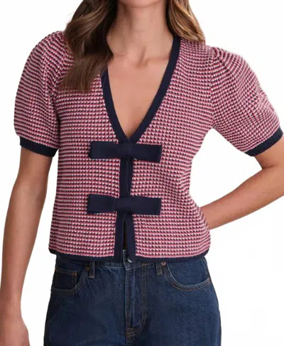 525 America Elaine Puff Sleeve Tie Front Cardigan In Tomato Multi