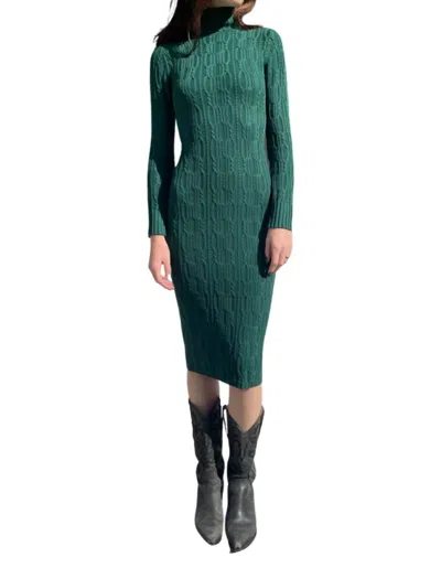 525 America Emerald Ribbed Turtleneck Midi Dress In Green