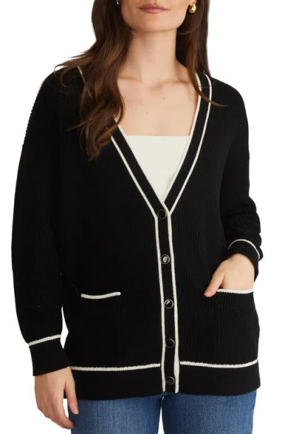 525 America Emma Tipped Cotton Cardigan In Black Multi