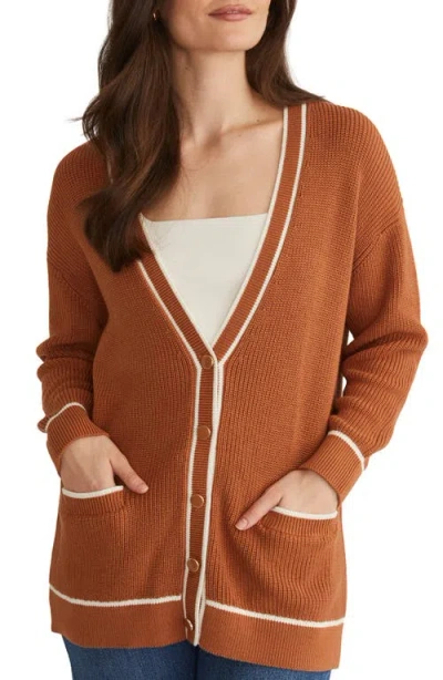 525 America Emma Tipped Cotton Cardigan In Brown