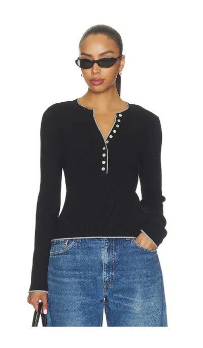 525 America Emmeline Rib Layered Henley In Black Combo