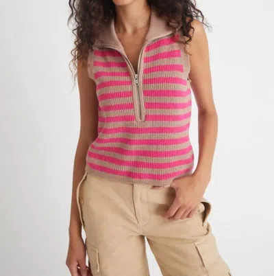 525 America Emmy Half-zip Front Stripe Tank Top In Cashew In Multi