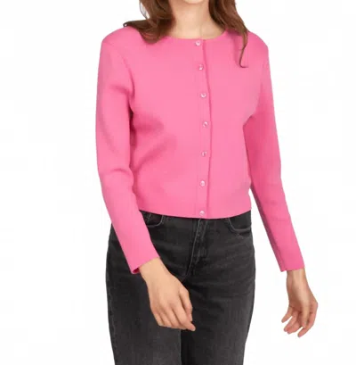 525 America Eva Cropped Crewneck Cardigan In Shocking Pink