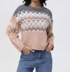 525 America Fringe Fair Isle Sweater In Light Taupe Multi In Pink