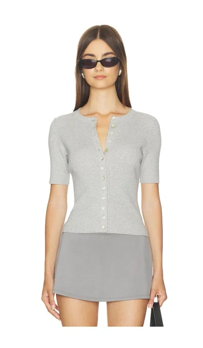 525 America Georgie Elbow Sleeve Button Down Cardigan In Grey Pearl