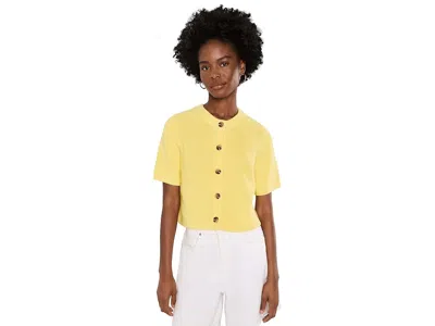 525 America Ginevra Short Sleeve Shaker Cardigan Women's Sweater Lemon Meringue: Xl In Yellow
