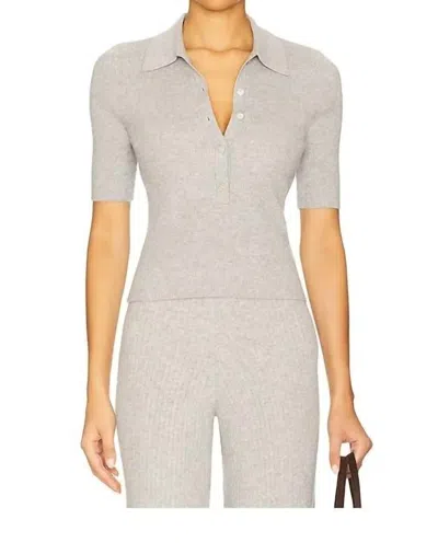 525 America Ginny Short Sleeve Polo Knit Top In Grey In Gray