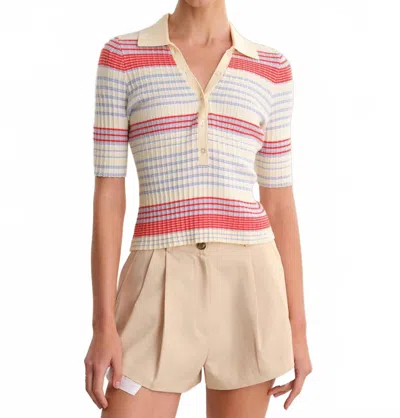 525 America Giselle Textured Elbow Sleeve Polo In Stripe In Multi
