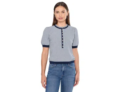 525 America Grayson Tweed Like Puff Sleeve Henley Women's Sweater Dark Blue Combo: Xl, Cotton
