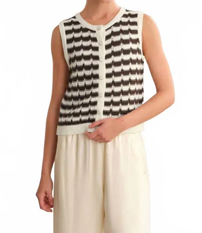 525 America Isla Striped Button Front Vest In Chalk/brown In Neutral