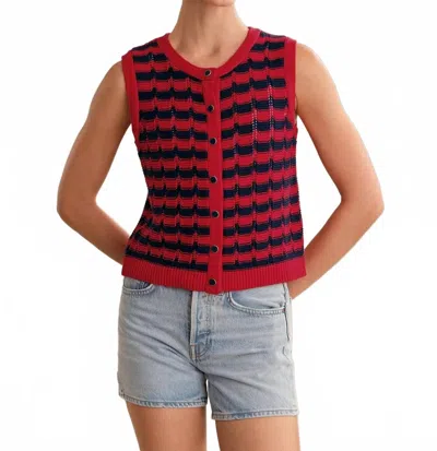 525 America Isla Striped Button Front Vest In Racing Red