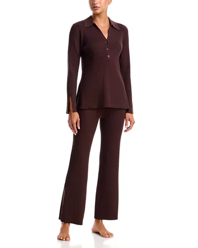 525 America Johnny Collar Flare Leg Pajama Set - Exclusive In Brown