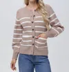 525 America Josie Striped Cardigan In Light Taupe Multi In Gray