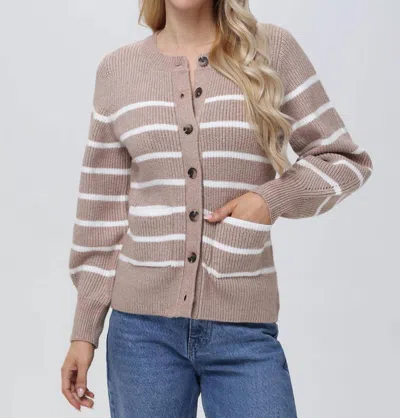 525 AMERICA JOSIE STRIPED CARDIGAN IN LIGHT TAUPE MULTI