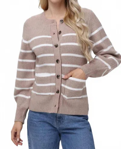 525 America Josie Structured Stripe Cardigan In Light Taupe Multi In Neutral