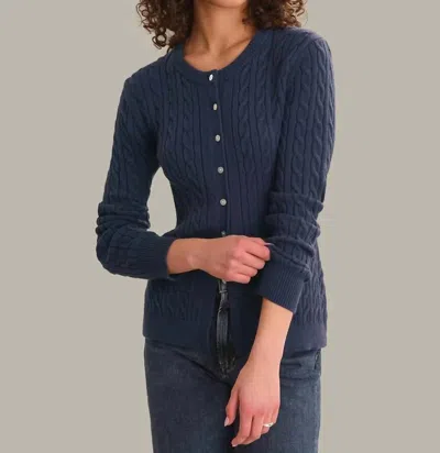 525 America Juliette Cable Split Hem Cardigan In Dark Blue