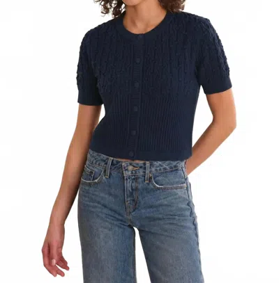 525 America Kara Bobble Knit Cotton Cardigan In Dark Blue