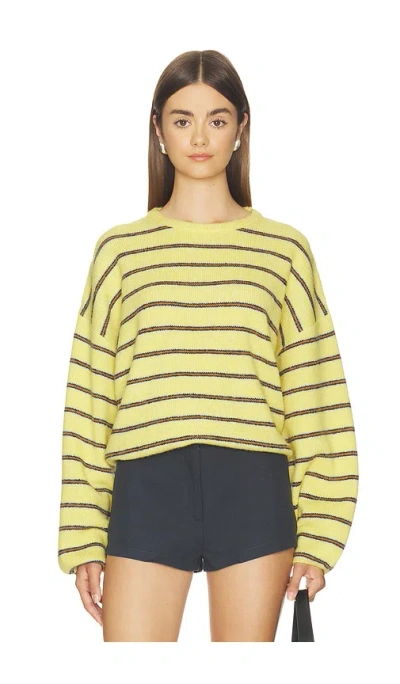 525 America Kensington Cropped Full Sleeve Pullover Sweater In Cream Gold Stripe