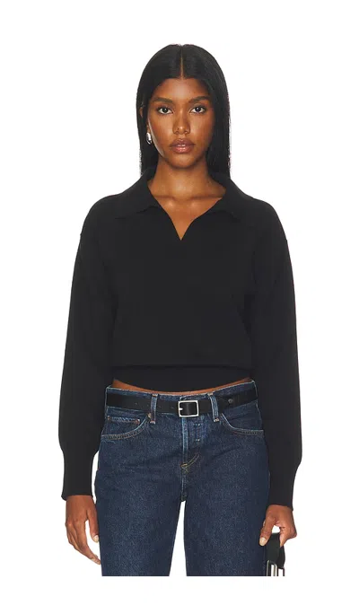 525 America Keri Johnny Collar Pullover Sweater In Black