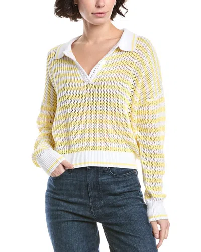 525 America Kimberly Stripe Tipping Polo Pullover In Yellow