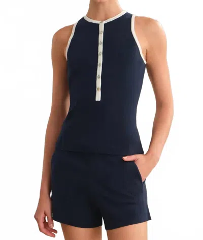 525 America Maren Contrast Henley Tank In Dark Blue Combo