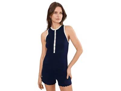 525 America Maren Contrast Henley Tank Women's Clothing Dark Blue Combo: Xl In Black