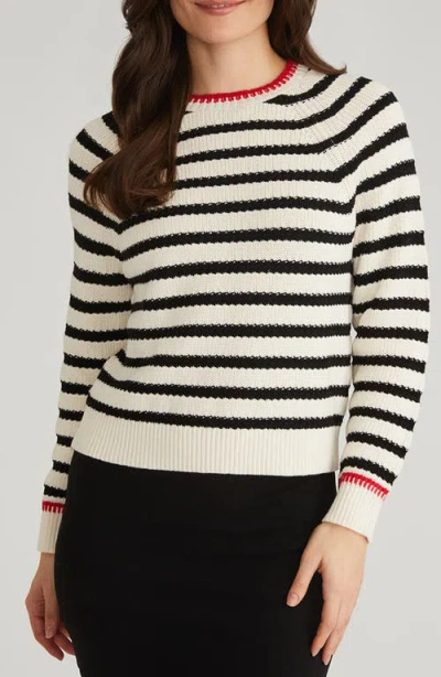 525 America Marina Striped Texture Pullover Top In Sea Salt Multi