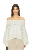 525 America Maureen Mixed Cable Cowl Neck Pullover In White