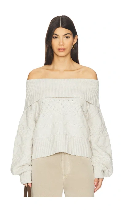 525 America Maureen Mixed Cable Cowl Neck Pullover In White