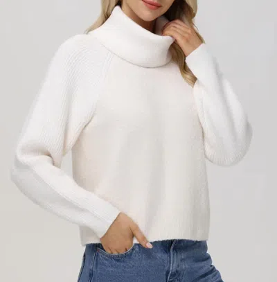 525 America Mckenzie Mixed Media Removeable Collar Sweater In Sea Salt In Blue