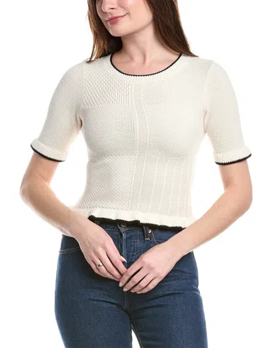 525 America Mixed Stitch Ruffle Pullover In White