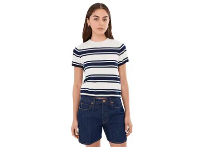 525 America Nerida Striped Sweater Tee Women's Sweater Chalk/dark Blue: Sm In Multi