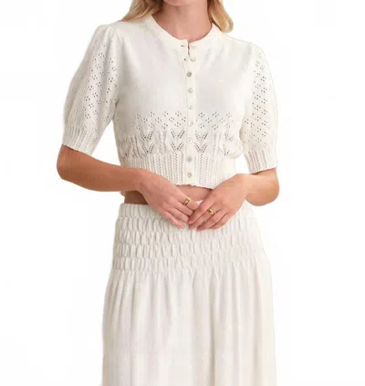 525 America Odette Cropped Puff-sleeve Cardigan In Chalk In White