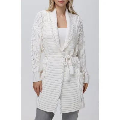 525 America Penelope Fray Cable Stitch Cardigan In Sea Salt