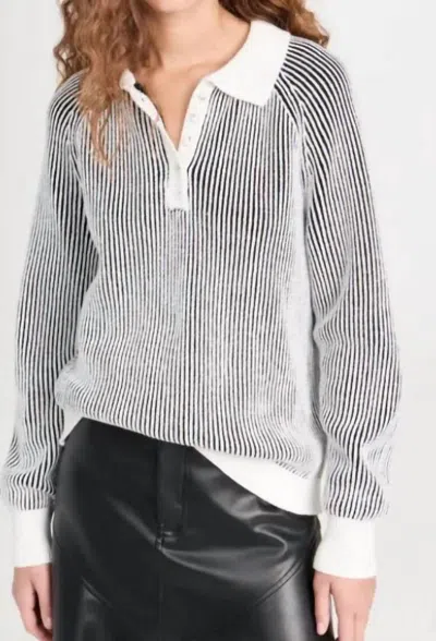 525 America Plaited Johnny Collar Pullover In Chalk Multi In White