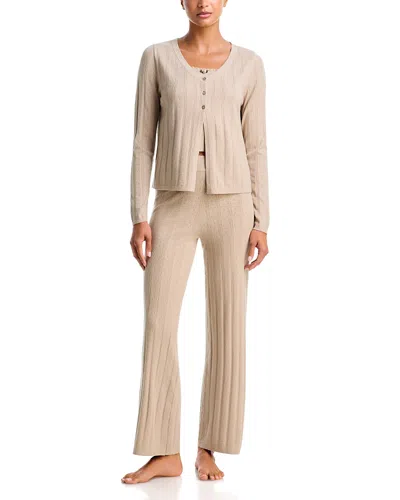 525 America Pointelle Cardigan, Tank Top And Pants Sleep Set - Exclusive In Neutral