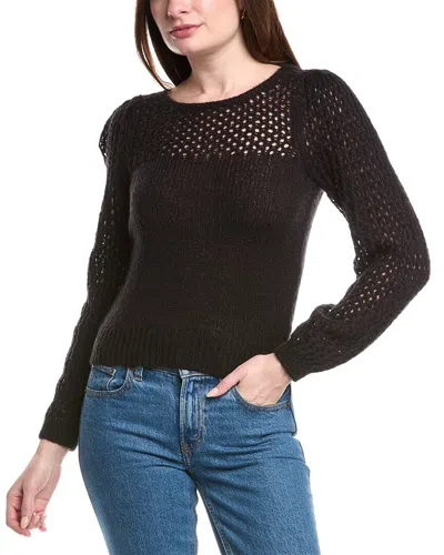 525 America Puff Sleeve Mesh Wool-blend Pullover In Black