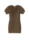 525 America Puff Sleeve Pointelle Ribbed Dress In Pecan In Beige